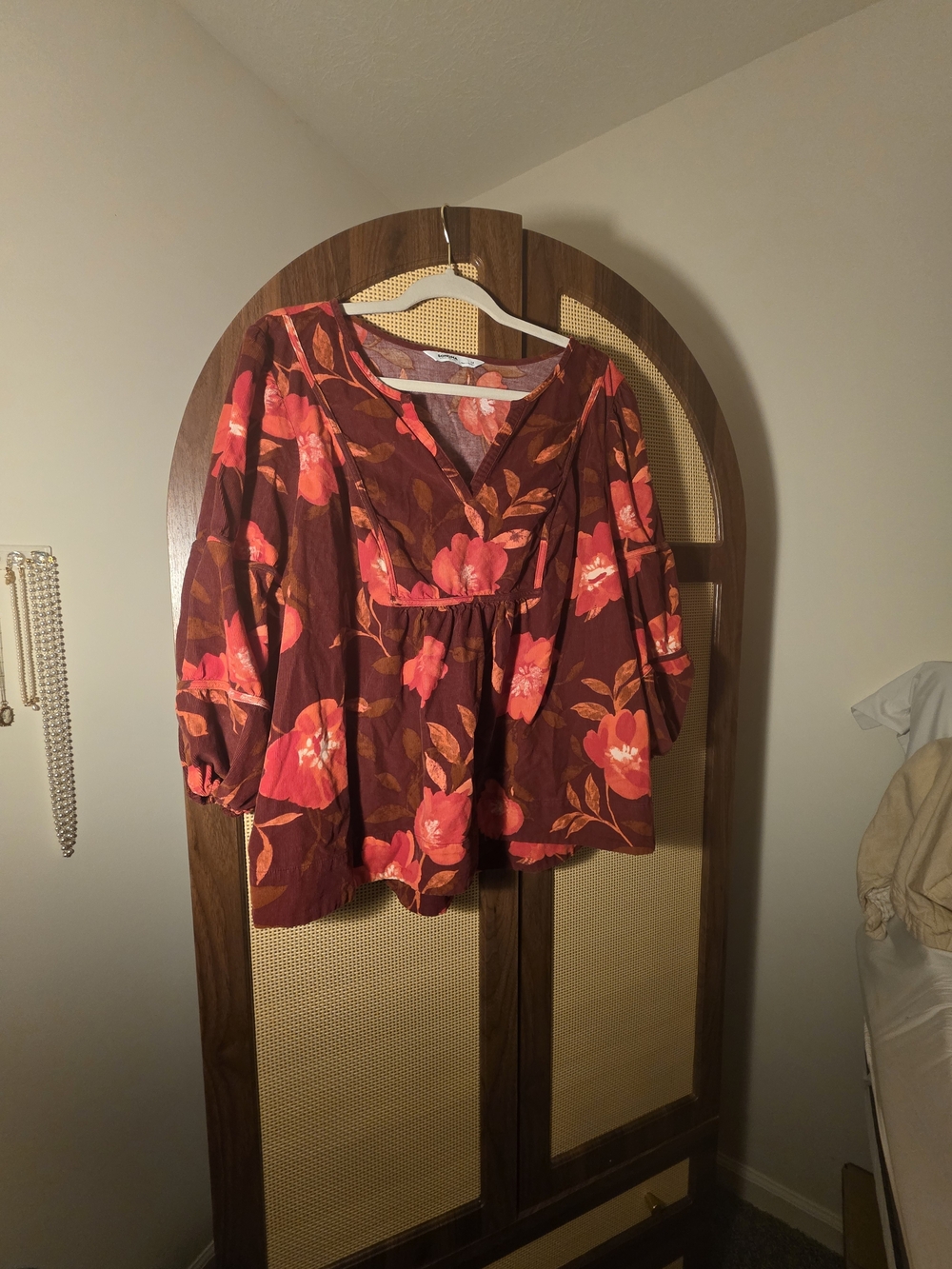 Sonoma Floral V-Neck Peasant Blouse - Rust & Pink